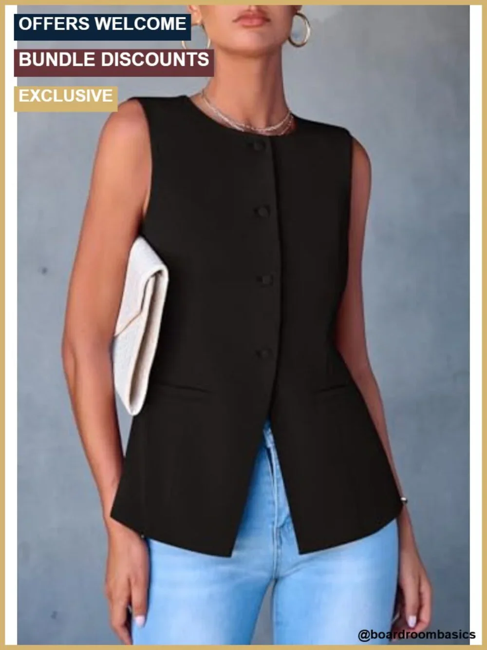 Women Tailored Suit Vest Business Casual Sleeveless with Functional Pockets